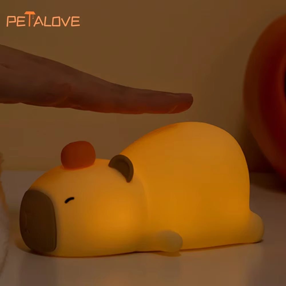 Cute Silicone Capybara Night Light Children'S Nightlight Gift USB Rechargeable Animal Touch Bedside Sleep Lamp Decoration