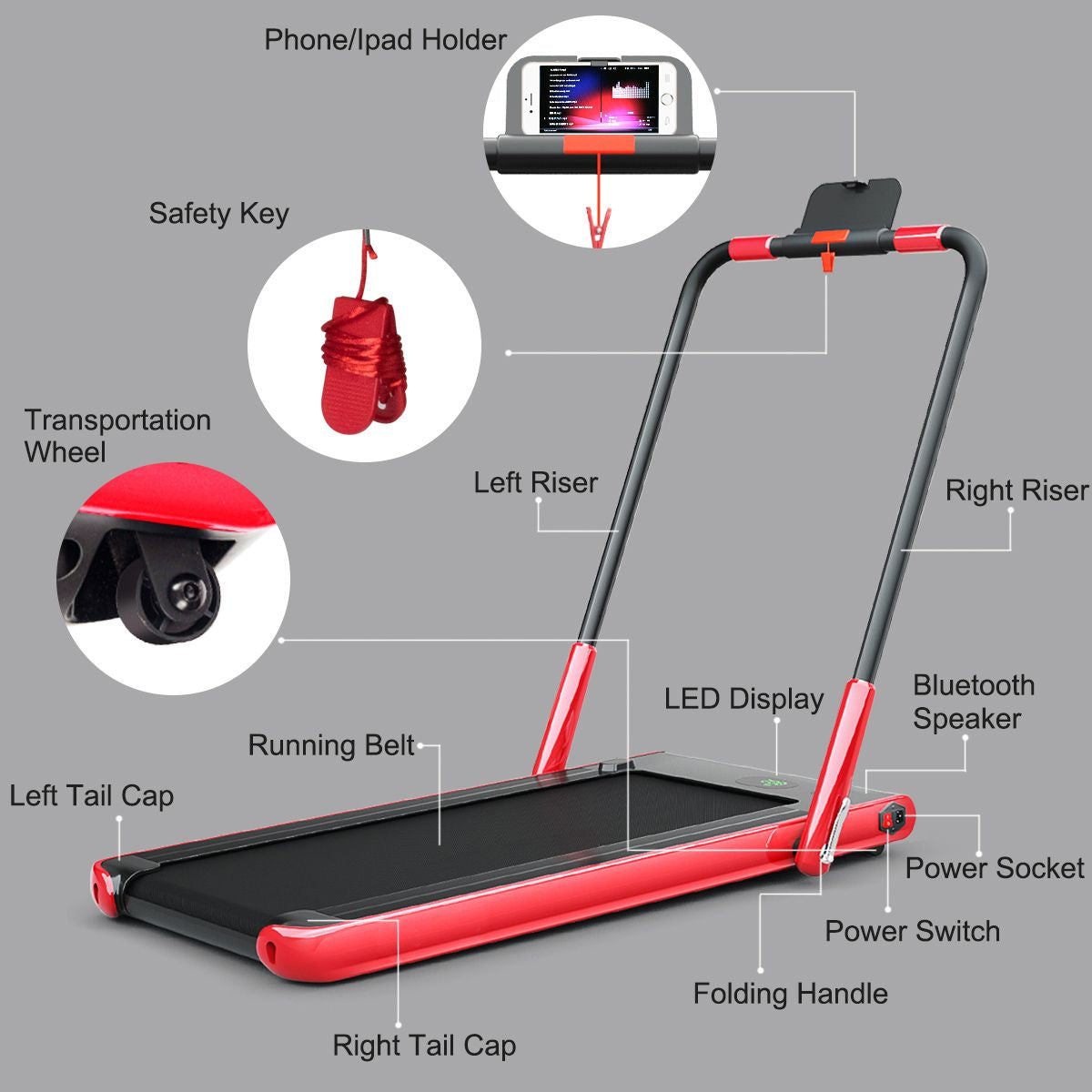 Foldable Electric Treadmill with LED Display & Bluetooth Speaker – Home Cardio Machine
