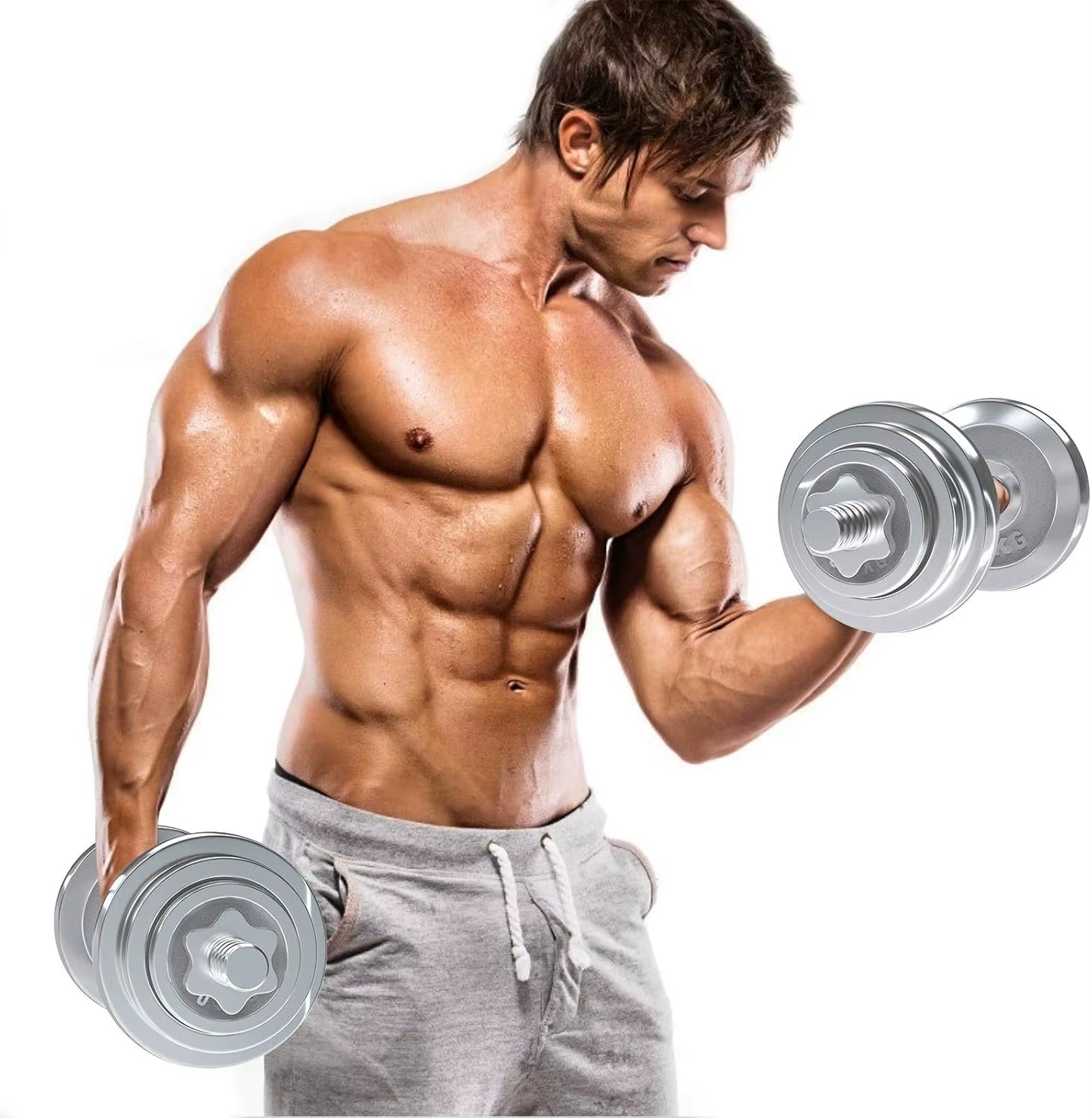 Fitness Dumbbells Set, Adjustable Weight Sets up to 44/66 Lbs, with Metal Connecting Rod Used as Barbell, Chromed Weig