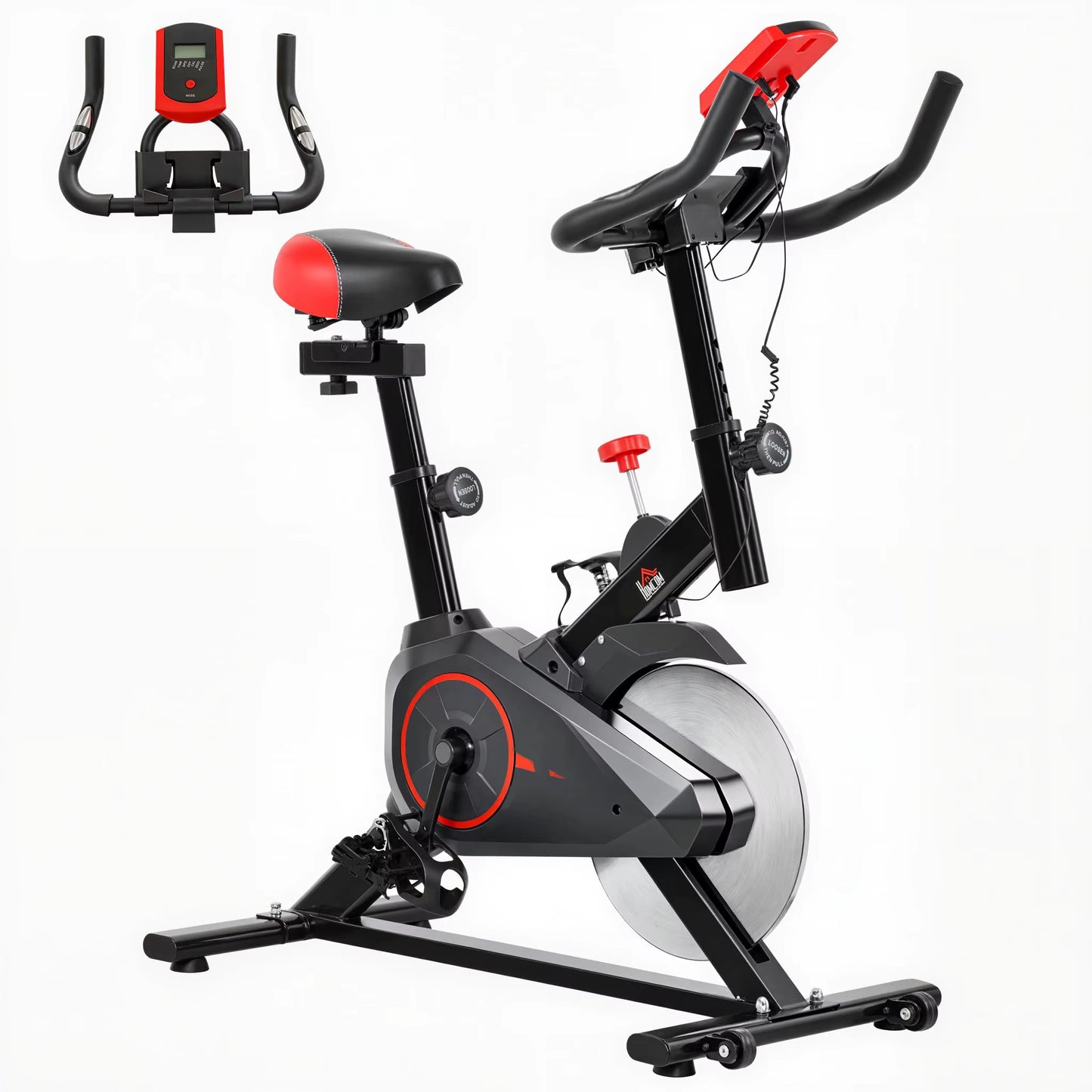 Indoor Exercise Bike, Stationary Bike, Cycling Machine with Adjustable Seat, Resistance, Handlebar, LCD Display