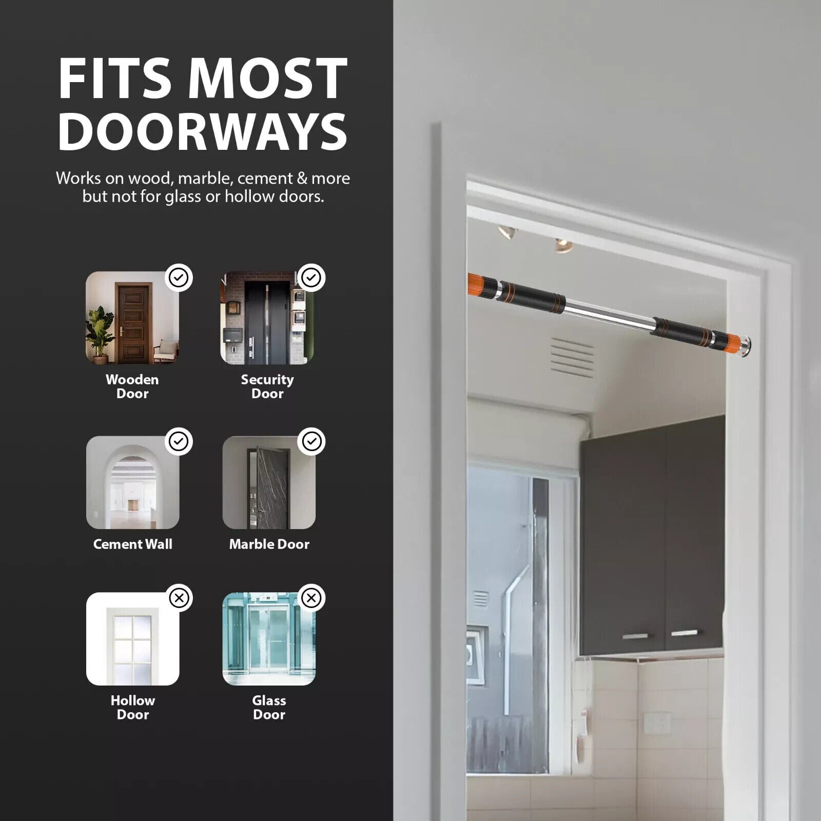 DOOR HOME EXERCISE WORKOUT TRAINING GYM BAR CHIN up SIZE ADJUSTABLE FITNESS PULL