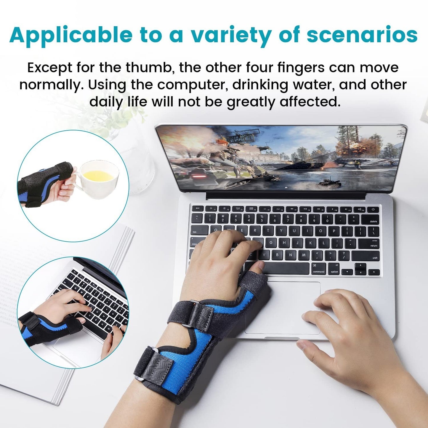 Thumb Spica Splint Brace Adjustable Support for Both Hands Thumb and Wrist