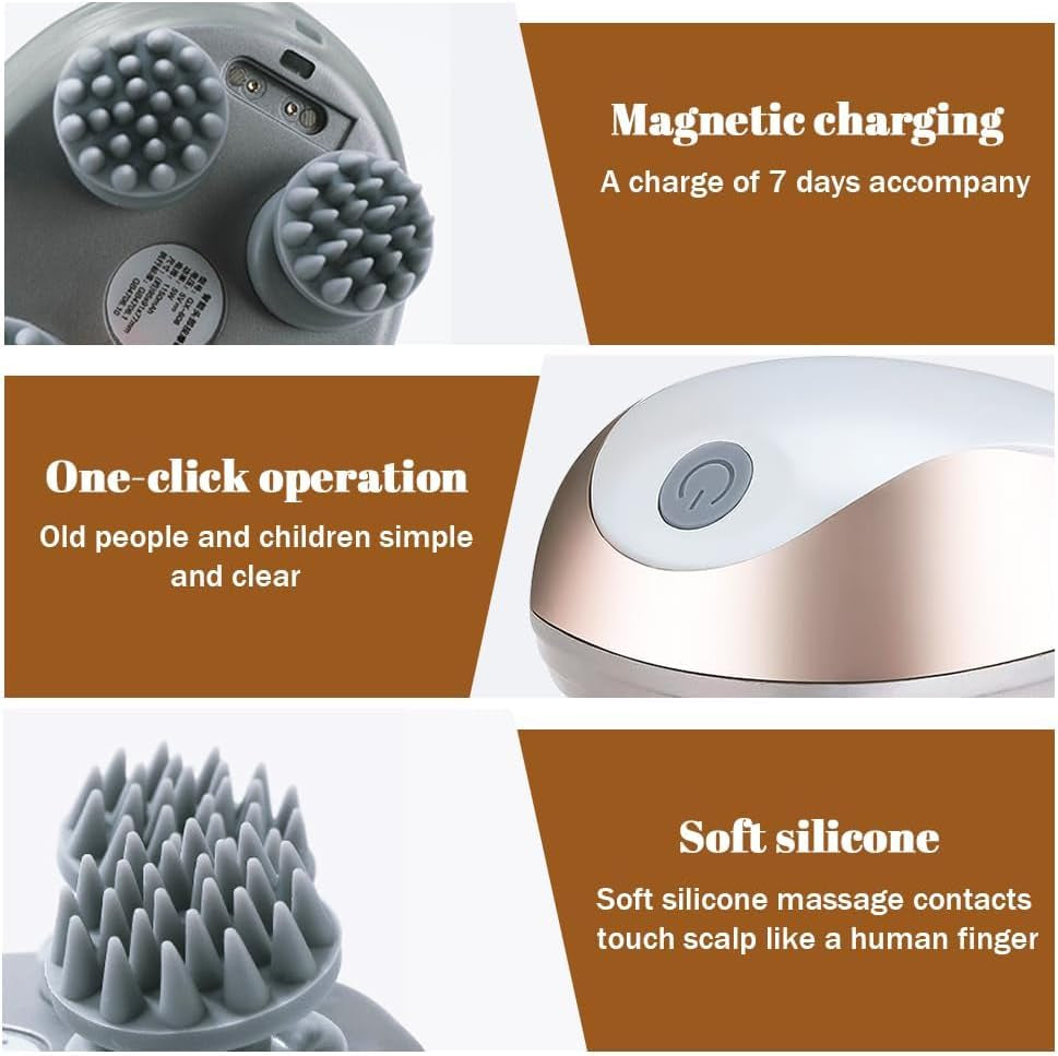 Electric Scalp Massager – Waterproof Handheld Head Massager with 3 Modes for Relaxation & Hair Care