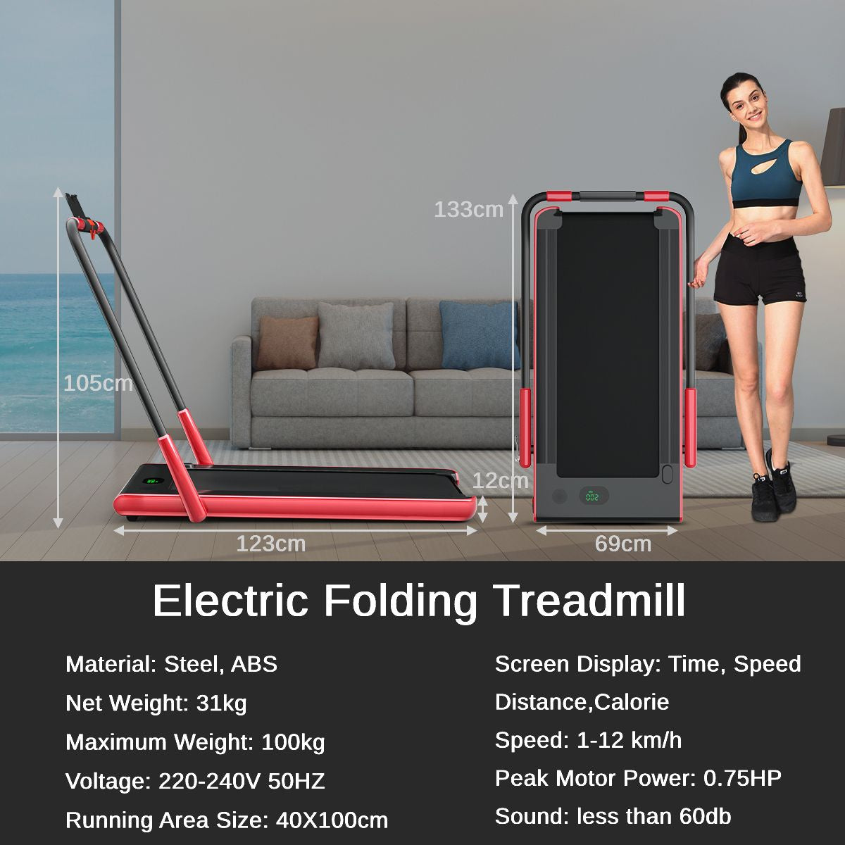 Foldable Electric Treadmill with LED Display & Bluetooth Speaker – Home Cardio Machine