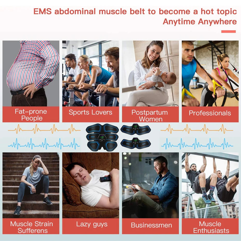 LCD Display Muscle Stimulator EMS Abdominal Hip Trainer Toner USB Abs Fitness Training Home Gym Body Slimming 6 Mode 19 Level