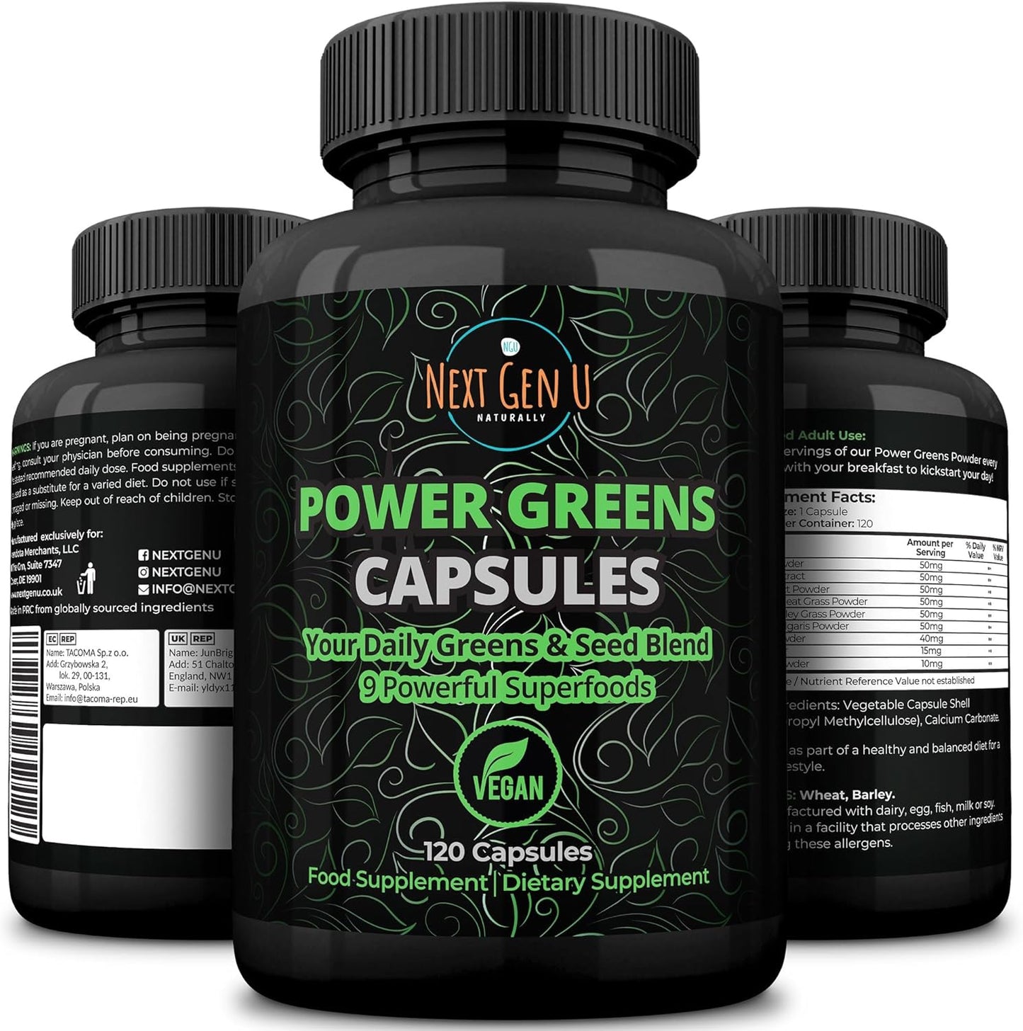 Super Green Capsule 500Mg - 120 High Strength Capsules | Plant Based Antioxidant & Immunity Support | Includes Maca,Matcha, Wheatgrass, Acai, Flaxseed