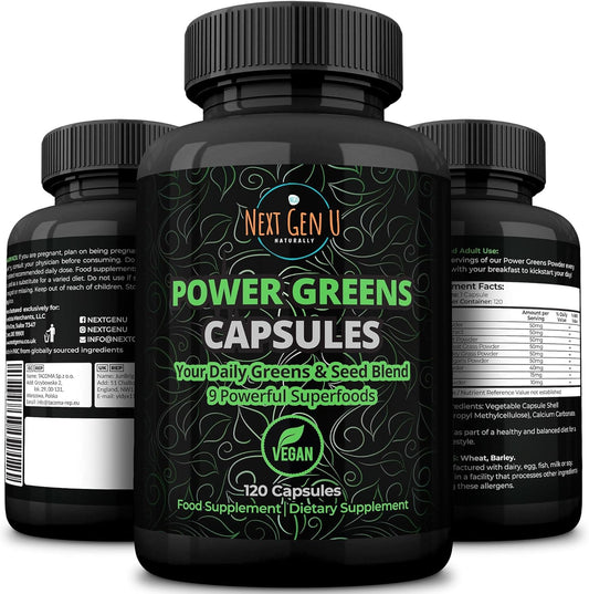 Super Green Capsule 500Mg - 120 High Strength Capsules | Plant Based Antioxidant & Immunity Support | Includes Maca,Matcha, Wheatgrass, Acai, Flaxseed