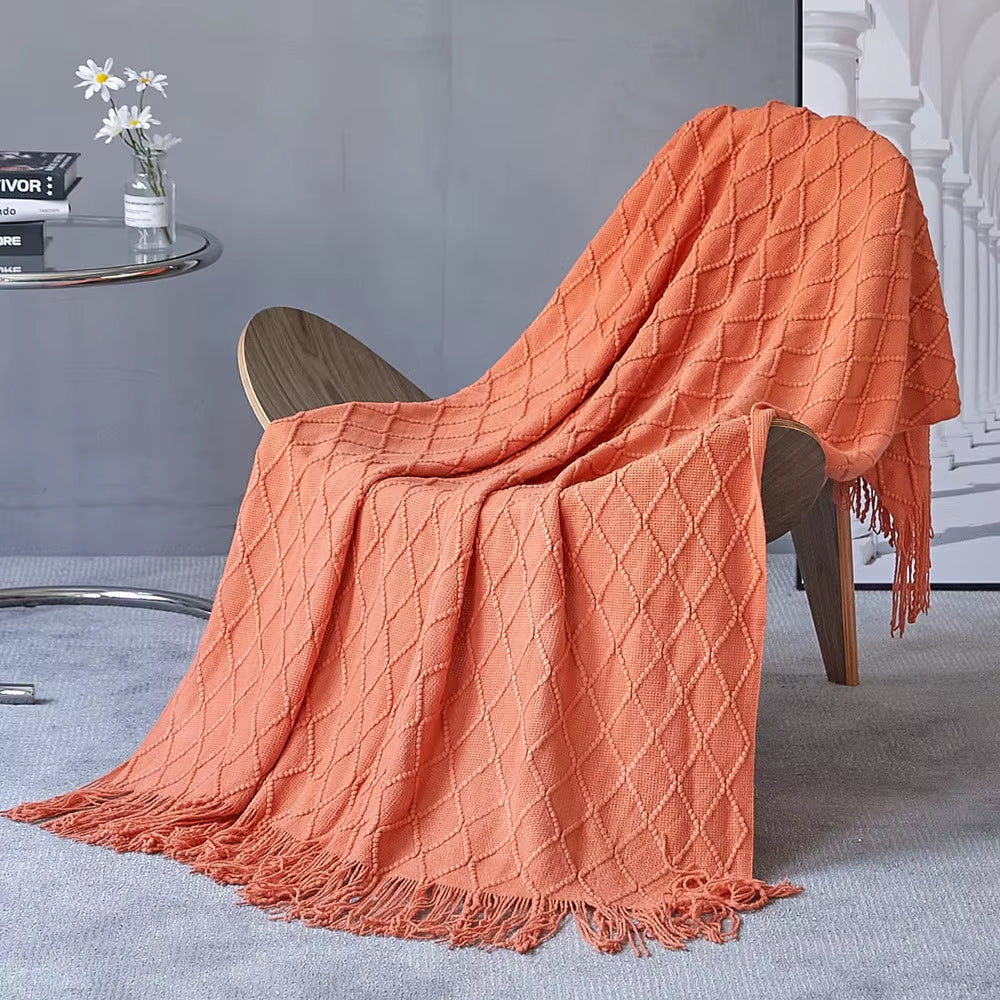 Inya Luxury Knitted Blankets Throw Fringes Warm Soft Weighted Blanket for Bed Fleece Plaid Knitted Throw Blanket for Farmhouse