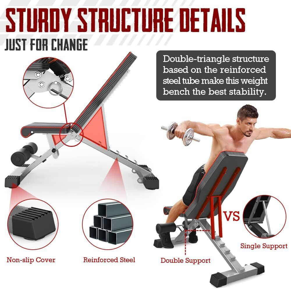 Dumbbell Weight Bench – Adjustable Decline/Flat Strength Training Bench for Home Gym