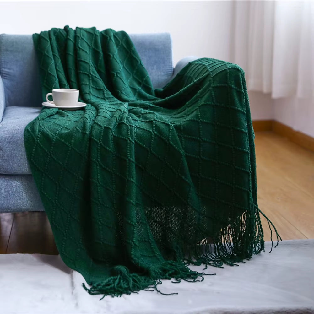 Inya Luxury Knitted Blankets Throw Fringes Warm Soft Weighted Blanket for Bed Fleece Plaid Knitted Throw Blanket for Farmhouse