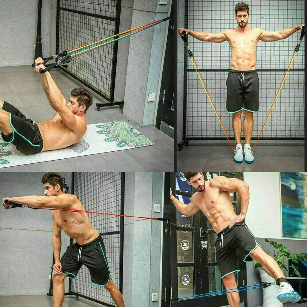 11-Piece Resistance Bands Set – Full Body Home Workout Exercise Kit (Door Anchor + Handles)