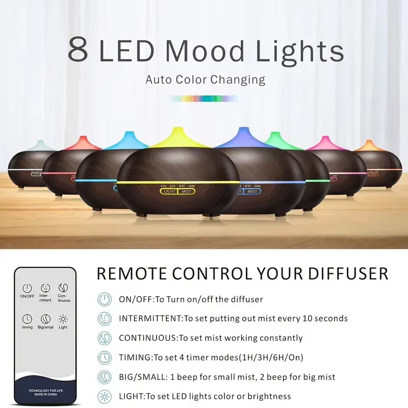 18.6Oz Ultrasonic Aromatherapy Diffuser with 8 Color LED Lights, 4 Timer Modes, Auto Shut-Off, Perfect for Home, Office, Bedroom