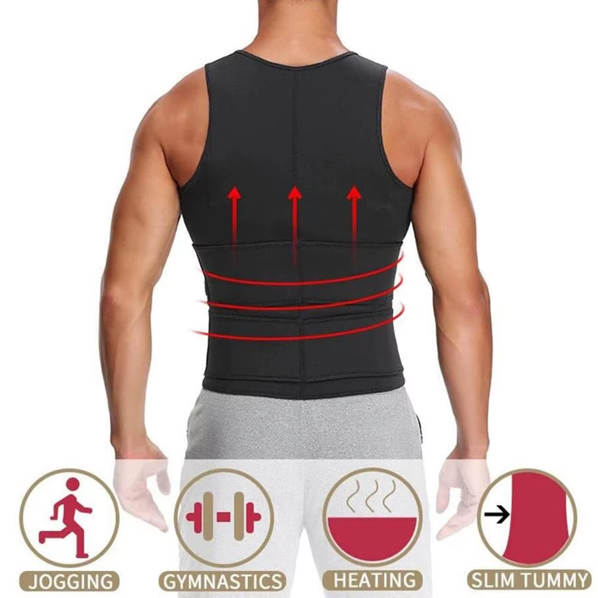 Men’s Compression Sauna Vest with Waist Support – Neoprene Workout Tank