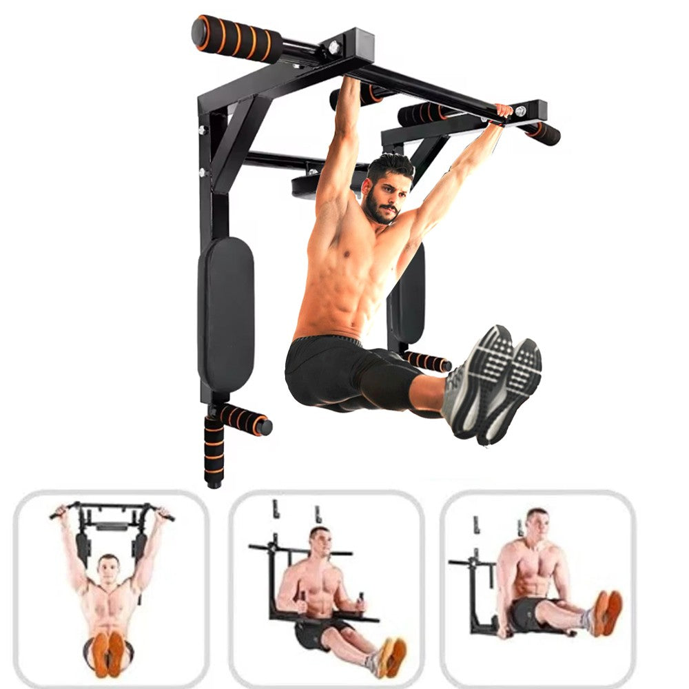 Heavy-Duty Wall Mounted Pull Up Bar & Dip Station – Multi-Gym Home Workout Tower