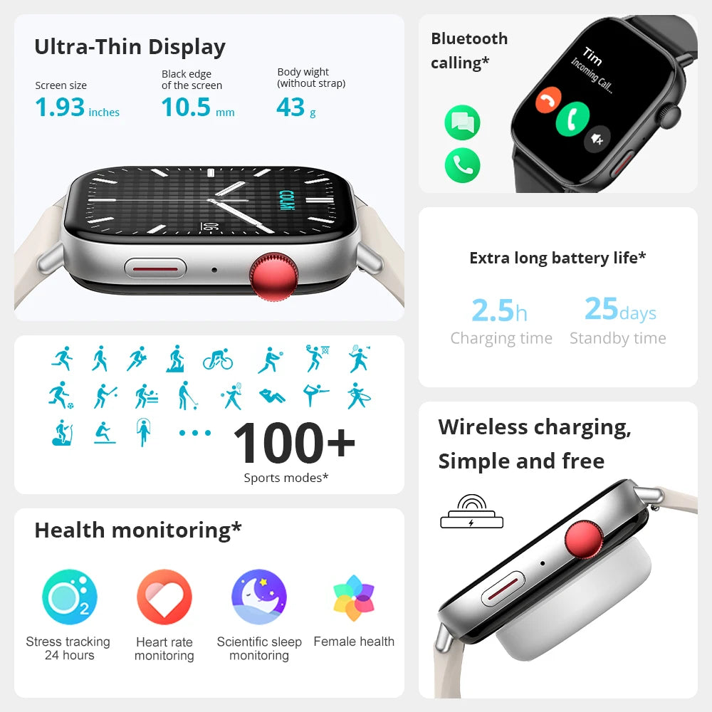 New  C8 Max Voice Calling Smart Watch 1.93" Large HD Color Display Health and Fitness Tracking Smartwatch for Men and Women