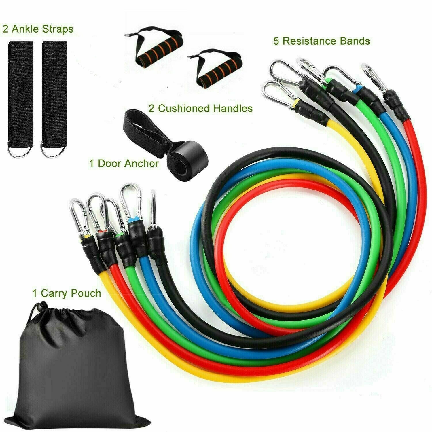 11-Piece Resistance Bands Set – Full Body Home Workout Exercise Kit (Door Anchor + Handles)