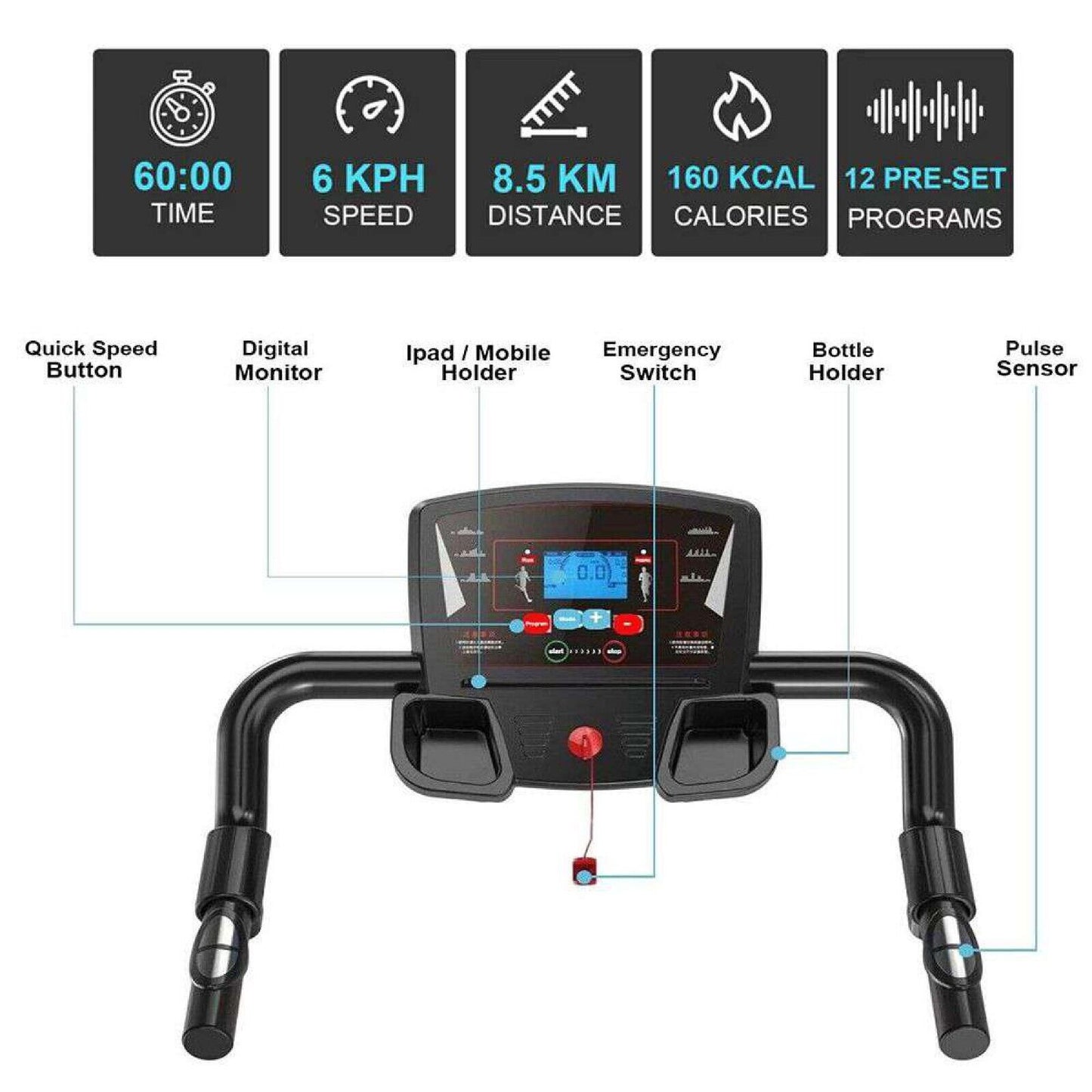 Electric Motorised Treadmill Folding Running Walking Machine Home Gym Workout