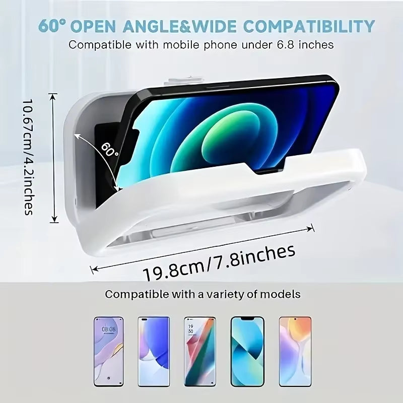 360° Rotation Waterproof Shower Phone Holder with Angle Adjustable, Wall Mounted Phone Holder for Bathroom Kitchen
