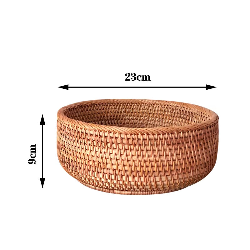 Round Rattan Woven Basket, Wicker Fruit Basket, Bread Food Kitchen Home Decor Organizer, Breadbasket for Kitchen