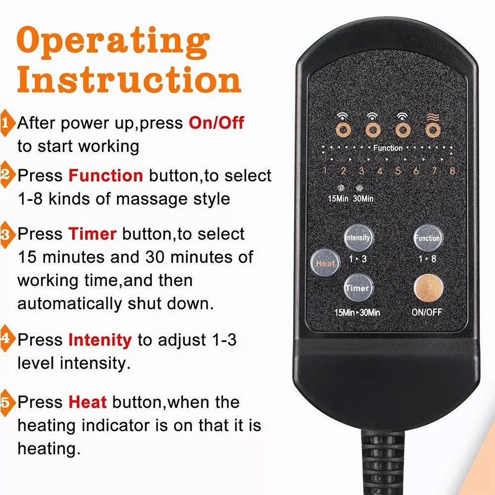 Full Back Massage Cushion with Heat – Car & Home Seat Massager Pad