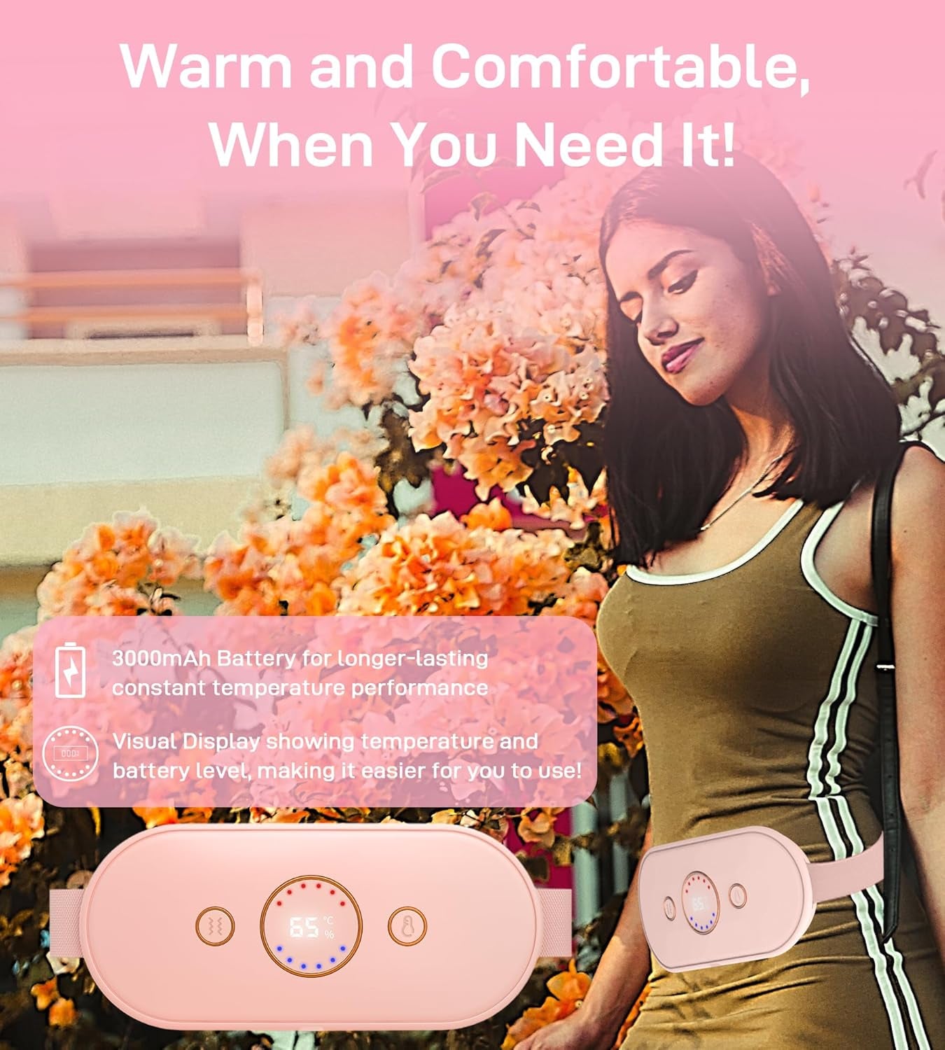 Period Pain Relief Belt | Menstrual Heating Pad | 2500mAh Rechargeable Cramp Reliever