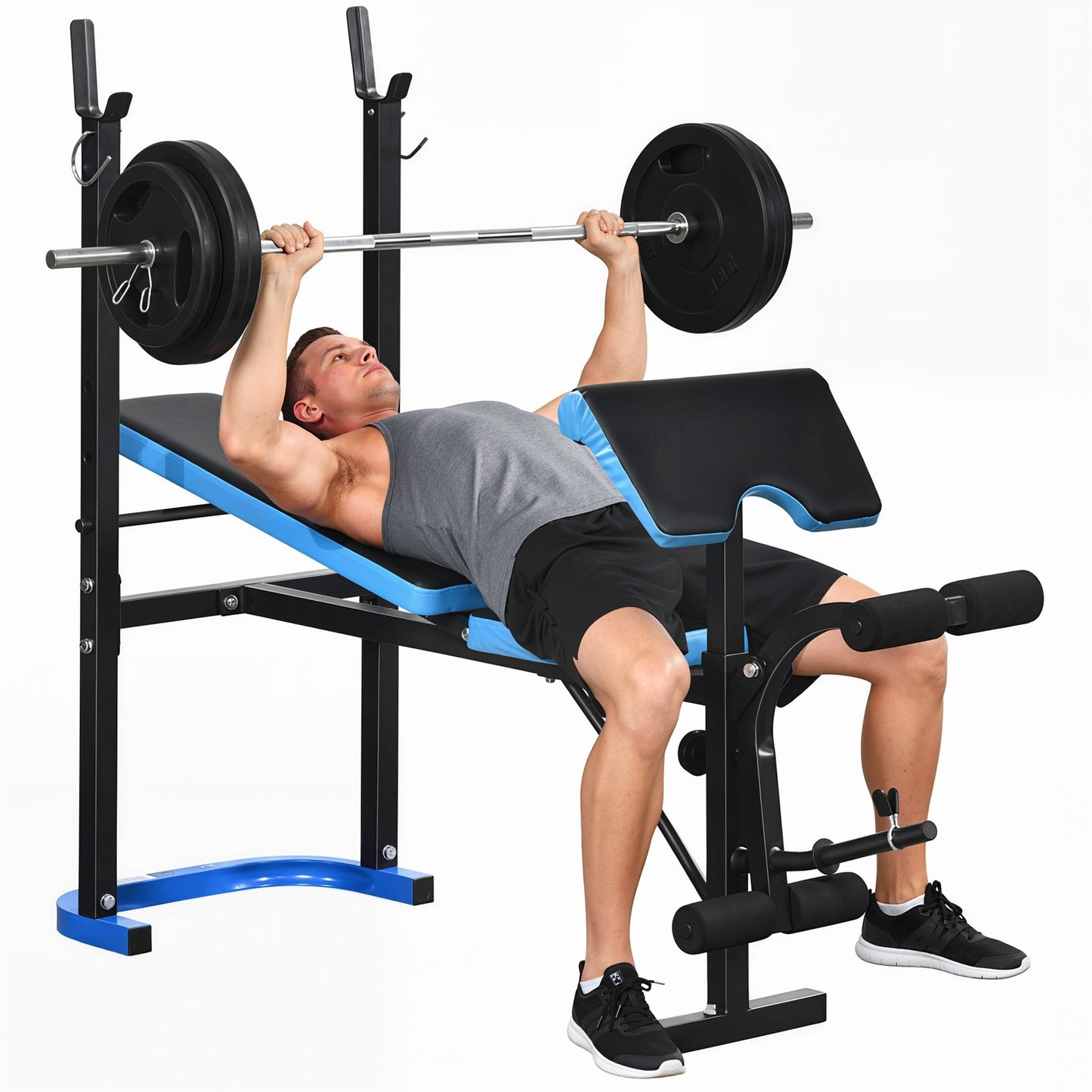 Adjustable Weight Bench with Leg Developer Barbell Rack for Home Gym Fitness