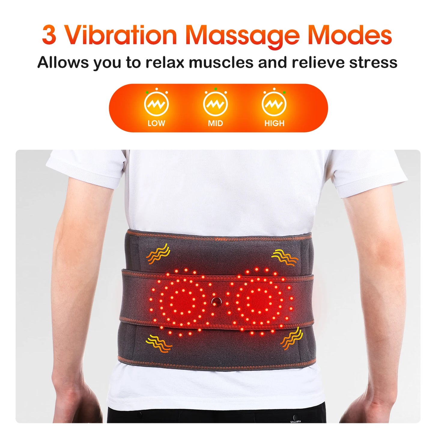 Infrared Heating Waist Massager Electric Belt Vibration USB Charge Red Light Hot Compress Lumbar Back Support Brace Relaxation