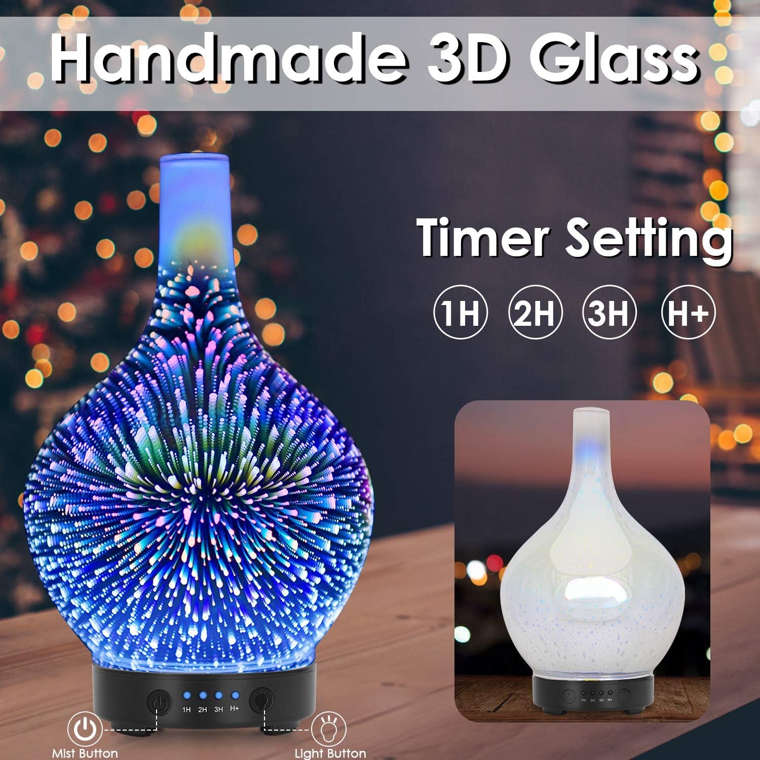 3D Glass Essential Oil Diffuser – 120ml Aroma Mist Humidifier with Color LED Lights