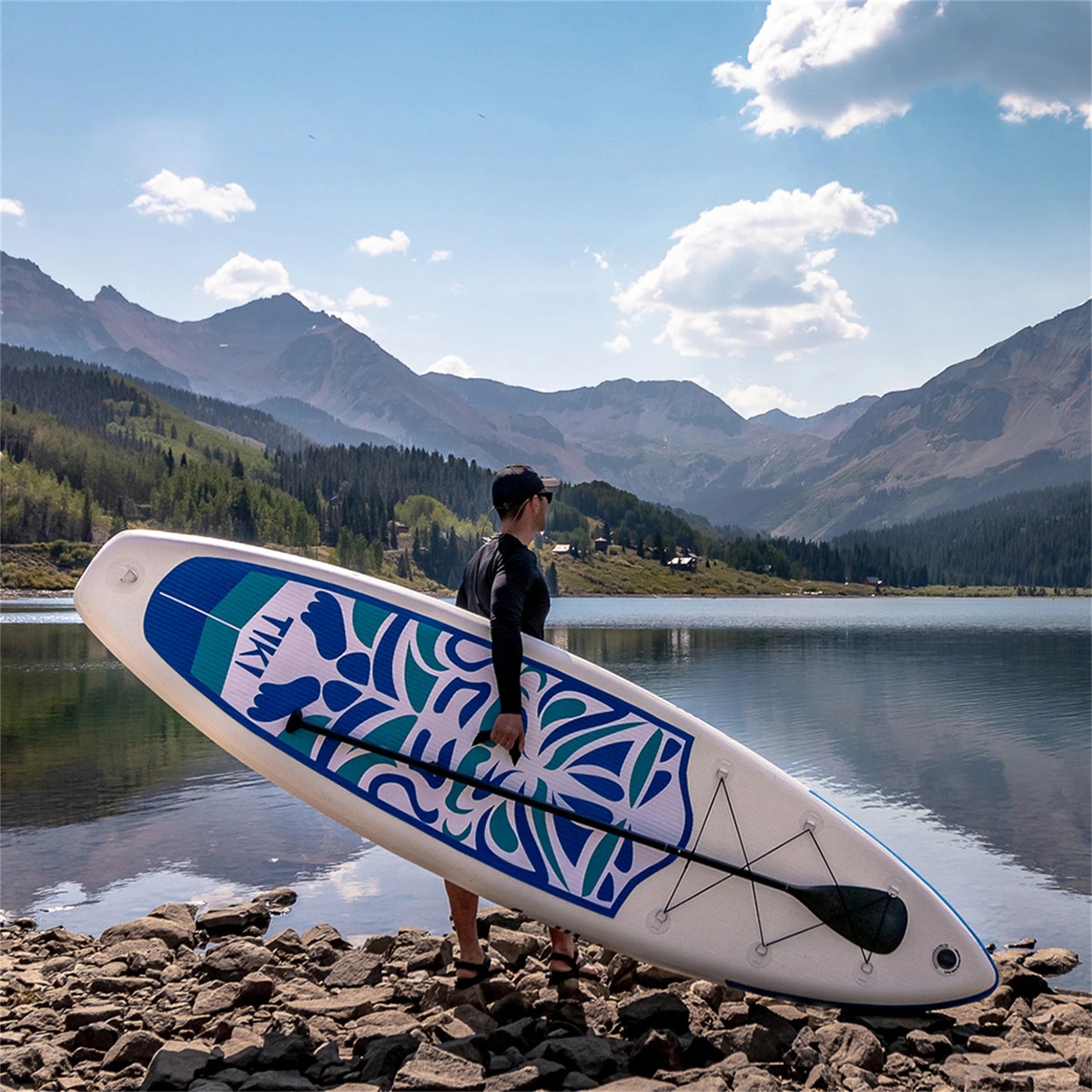 [UK Direct]  Inflatable Ultra-Light (17.6Lbs) Stand up Surfboard for All Skill Levels Everything Included with Stand up Paddle Board, Adj Paddle, Pump, ISUP Travel Backpack, Leash, Waterproof Bag SUPFW02A