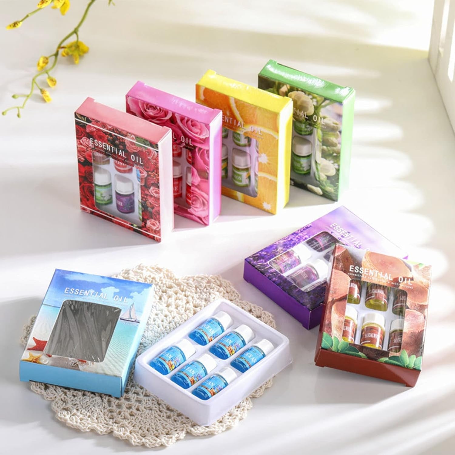 Essential Oils Set of 6/12 X 3Ml for Aromatherapy Bath Spa Diffuser Fragrance Relaxing Scent, Pure, Natural, Vegan Oils Including Rose, Lemon, Jasmine, Lavender, Sweet Orange, Tea Tree 6Pcs