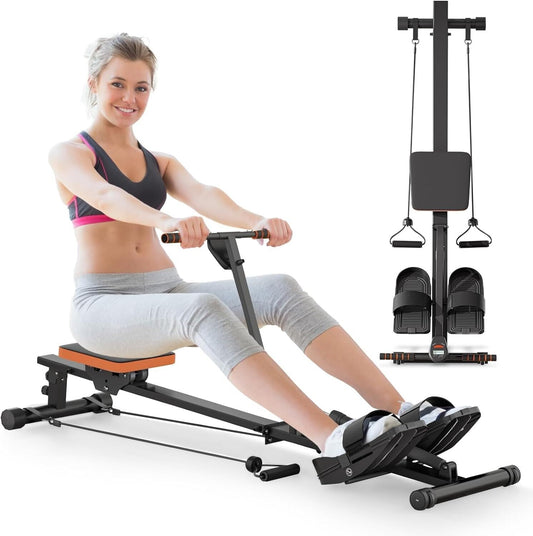 12-Level Resistance Fitness Rowing Machine – Home Cardio Rower Trainer for Full-Body Workout