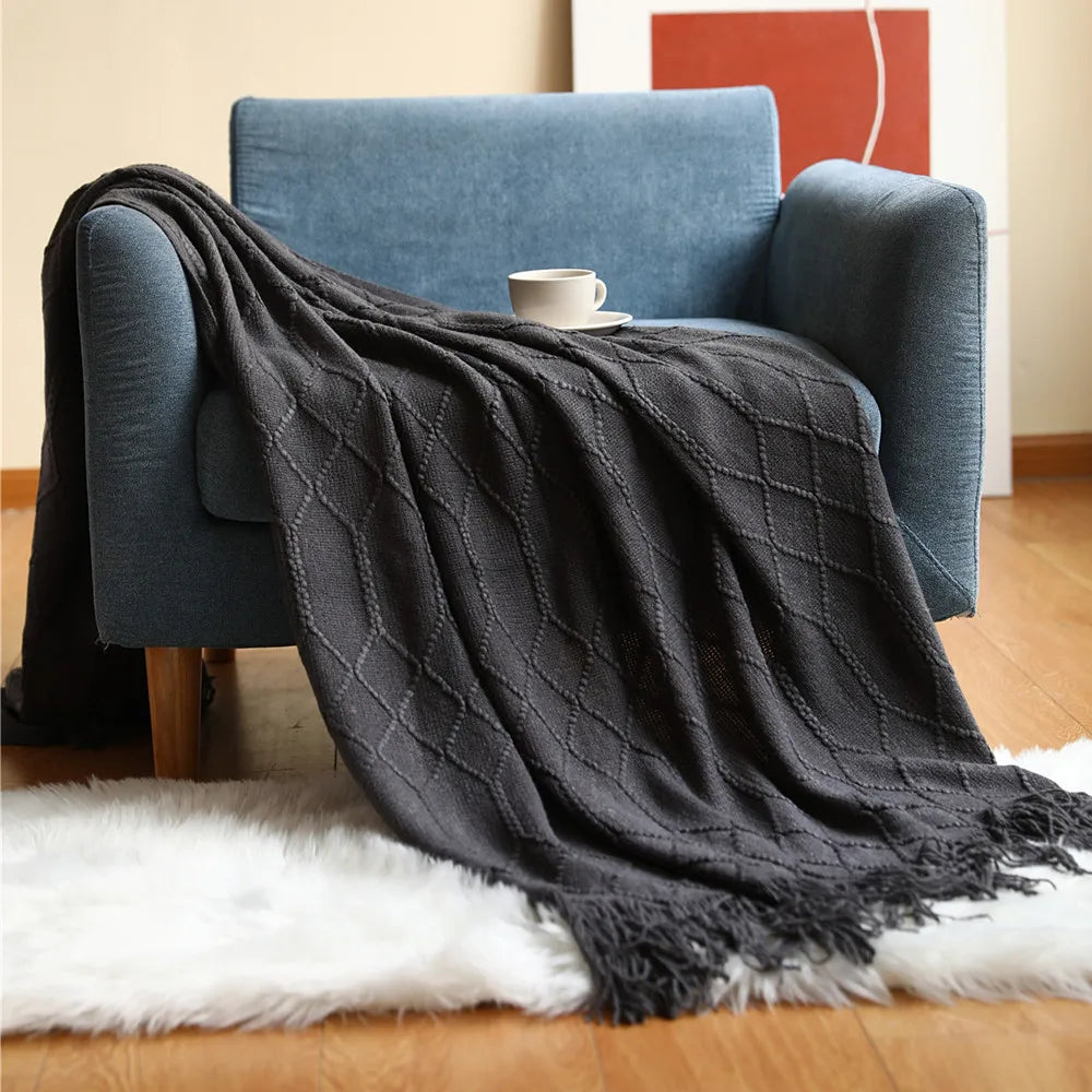 Inya Luxury Knitted Blankets Throw Fringes Warm Soft Weighted Blanket for Bed Fleece Plaid Knitted Throw Blanket for Farmhouse