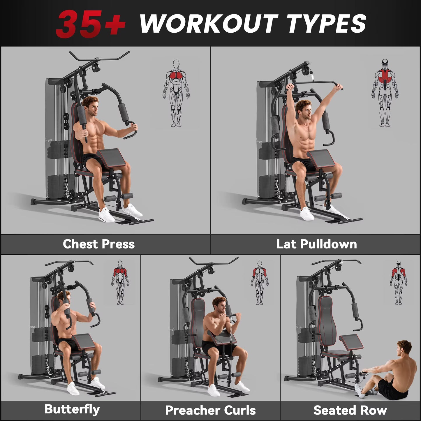 Multifunctional Home Gym Equipment Workout Station, Chest Station, Butterfly Press & Leg Developer