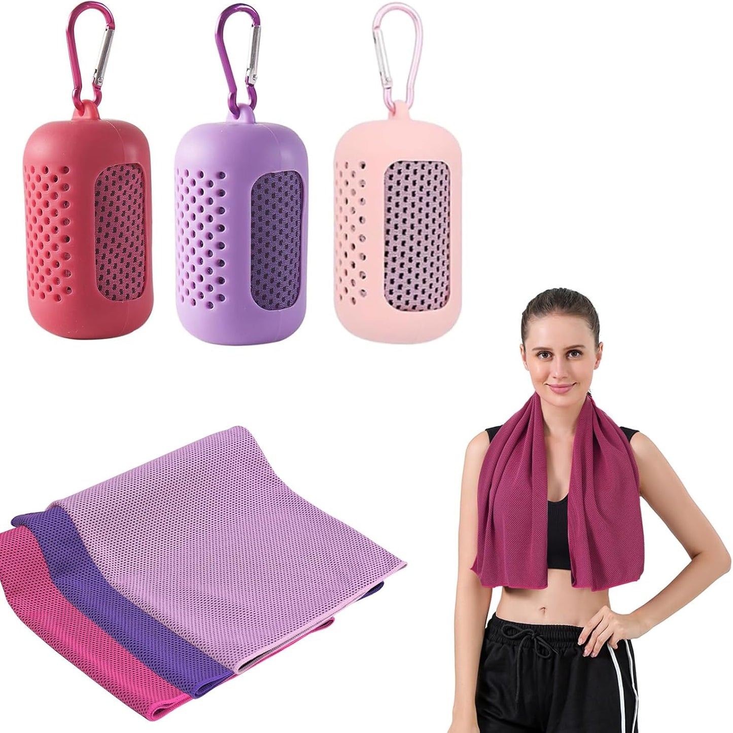 3-Pack Cooling Gym Towels – Soft Microfiber with Portable Silicone Storage Case