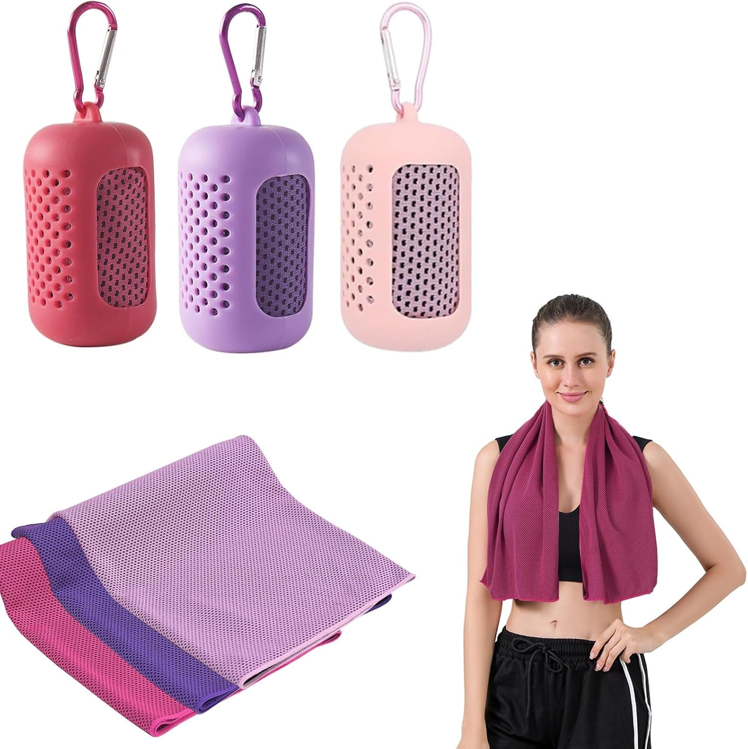 3-Pack Cooling Gym Towels – Soft Microfiber with Portable Silicone Storage Case