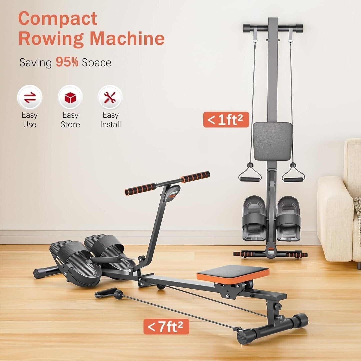 12-Level Resistance Fitness Rowing Machine – Home Cardio Rower Trainer for Full-Body Workout
