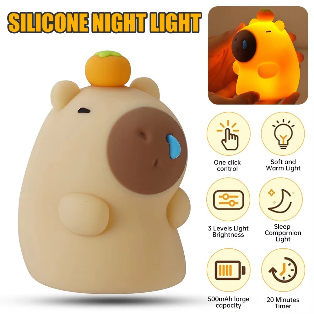 Cute Silicone Capybara Night Light Children'S Nightlight Gift USB Rechargeable Animal Touch Bedside Sleep Lamp Decoration