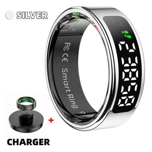R11 Smart Ring with Display Screen and Touch Health Manager Wireless Charging Fitness Ring 5 ATM Waterproof for Android & Ios