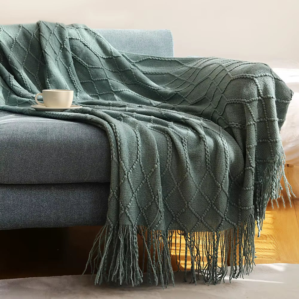 Inya Luxury Knitted Blankets Throw Fringes Warm Soft Weighted Blanket for Bed Fleece Plaid Knitted Throw Blanket for Farmhouse