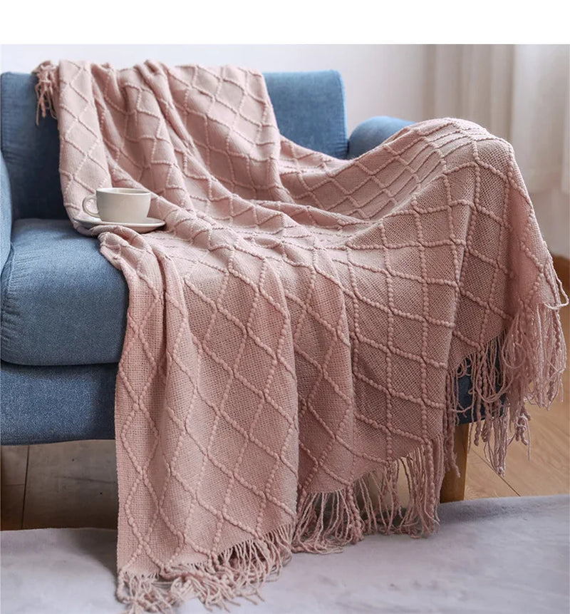 Inya Luxury Knitted Blankets Throw Fringes Warm Soft Weighted Blanket for Bed Fleece Plaid Knitted Throw Blanket for Farmhouse