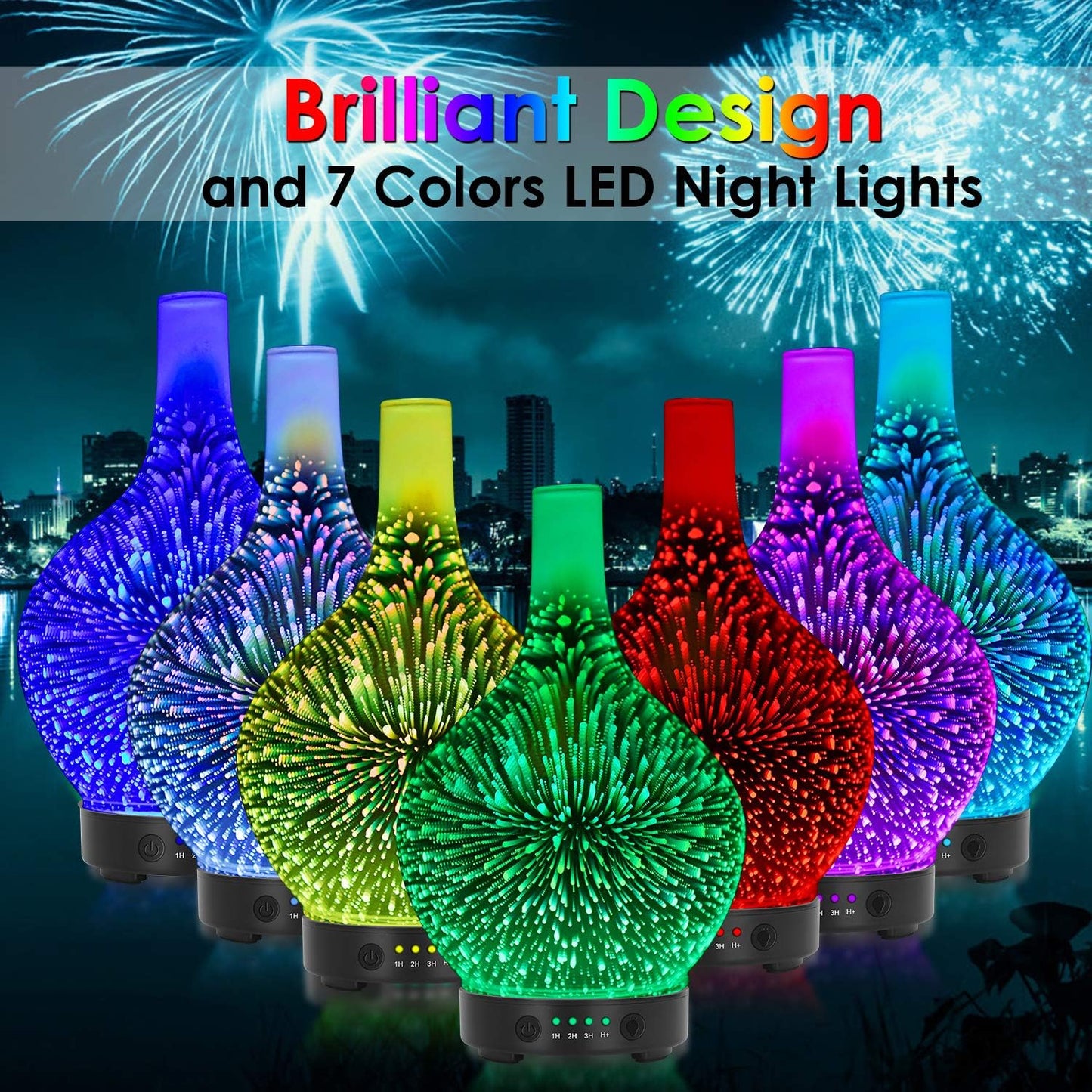 3D Glass Essential Oil Diffuser – 120ml Aroma Mist Humidifier with Color LED Lights
