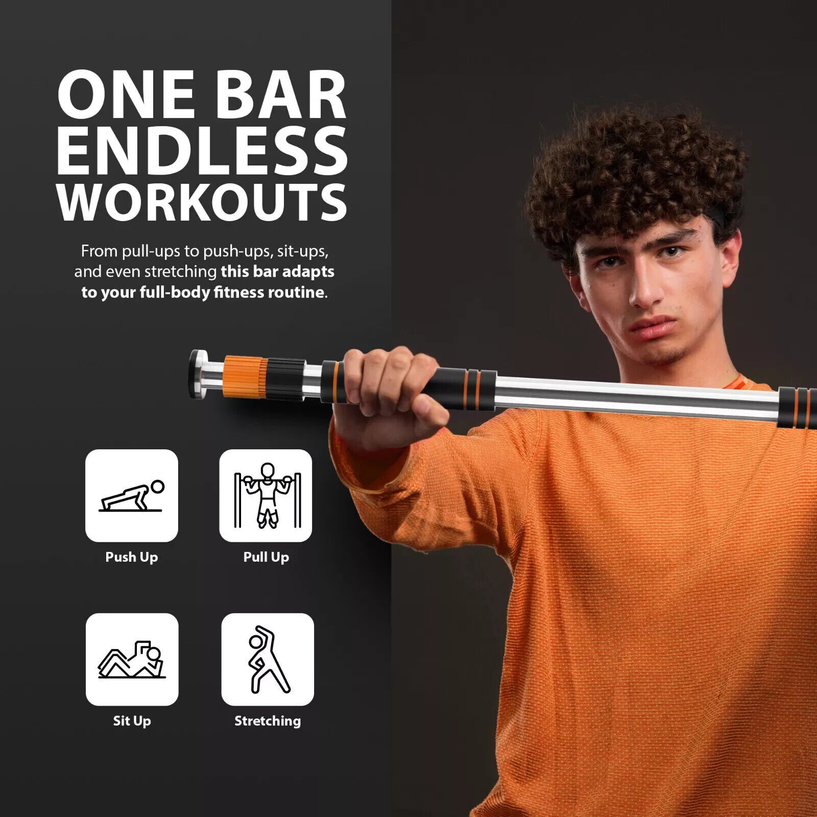 DOOR HOME EXERCISE WORKOUT TRAINING GYM BAR CHIN up SIZE ADJUSTABLE FITNESS PULL