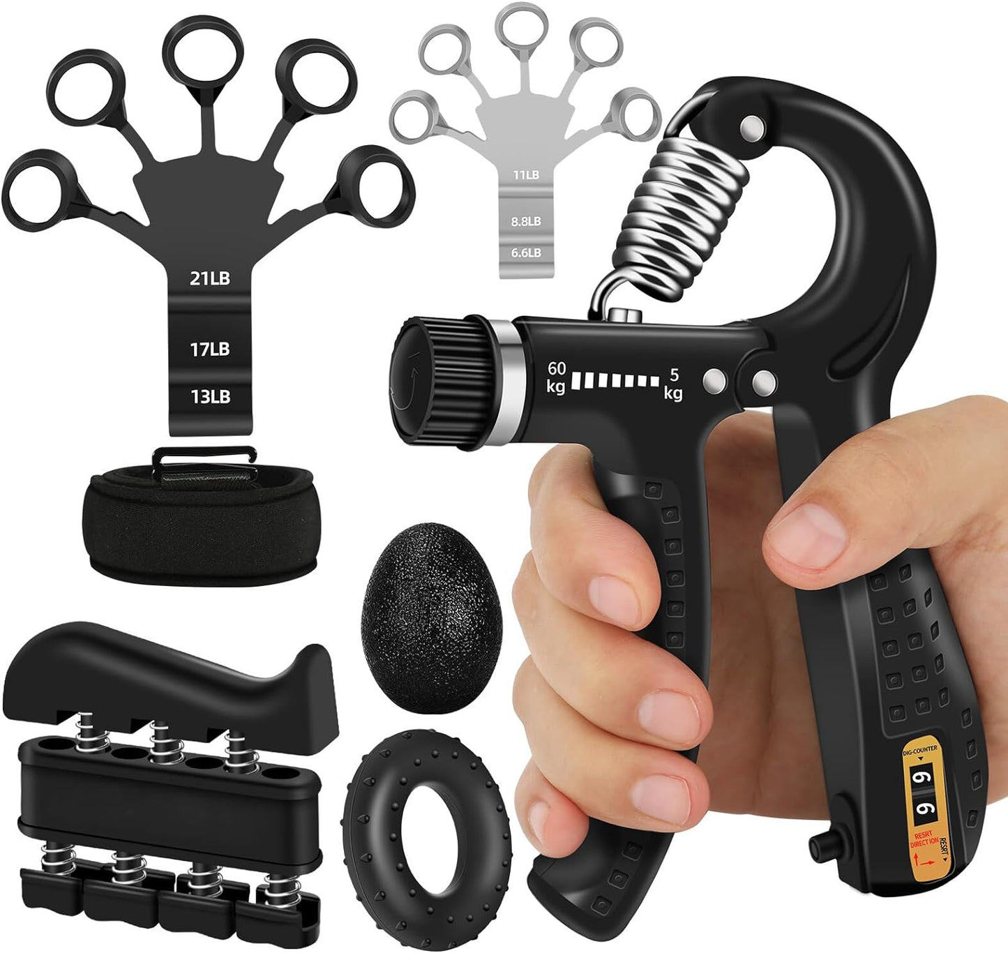 5-Piece Grip Strength Trainer Kit — Adjustable Hand & Forearm Workout Set