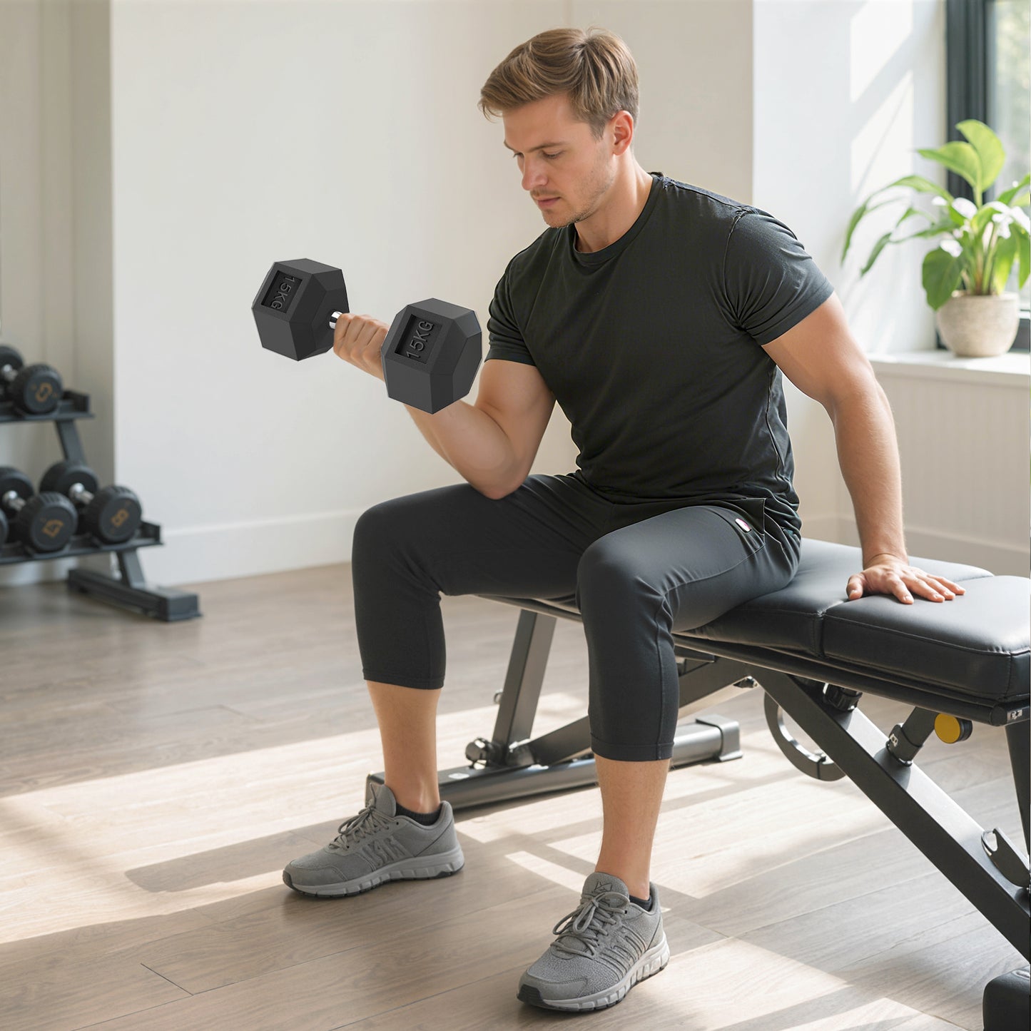 Single Rubber Hex Dumbbell Encased Ergo Weights Home Exercise Gym Fitness