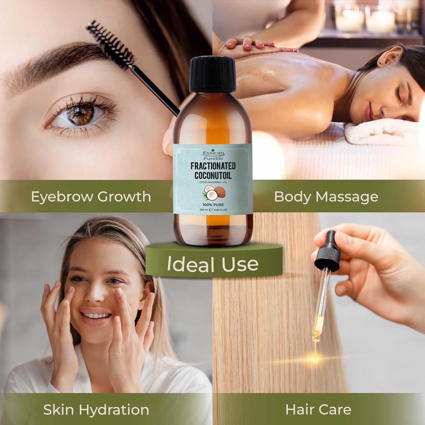 , Pure Coconut Oil Liquid, 250Ml MCT Fractionated Coconut Oil for Skin, Hair & Lip, Carrier Oils for Essential Oils Mixing & Massage, Supports Healthy Hair Growth & Hydrated Skin