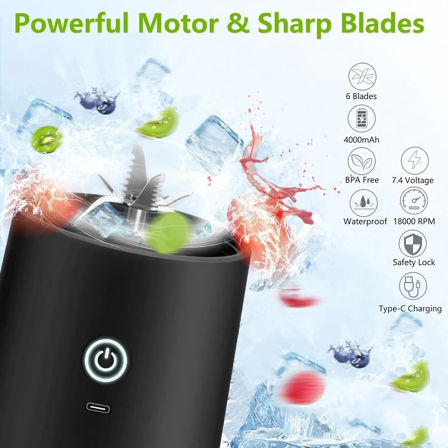 New 4000Mah Portable Juicer Cup 600ML Large Capacity 10-Leaf Blade Powerful Motor Fast Stirring Blender Mixer Outdoor Mixing Cup
