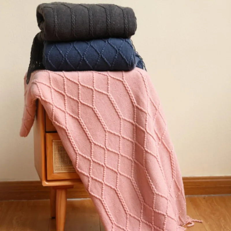 Inya Luxury Knitted Blankets Throw Fringes Warm Soft Weighted Blanket for Bed Fleece Plaid Knitted Throw Blanket for Farmhouse