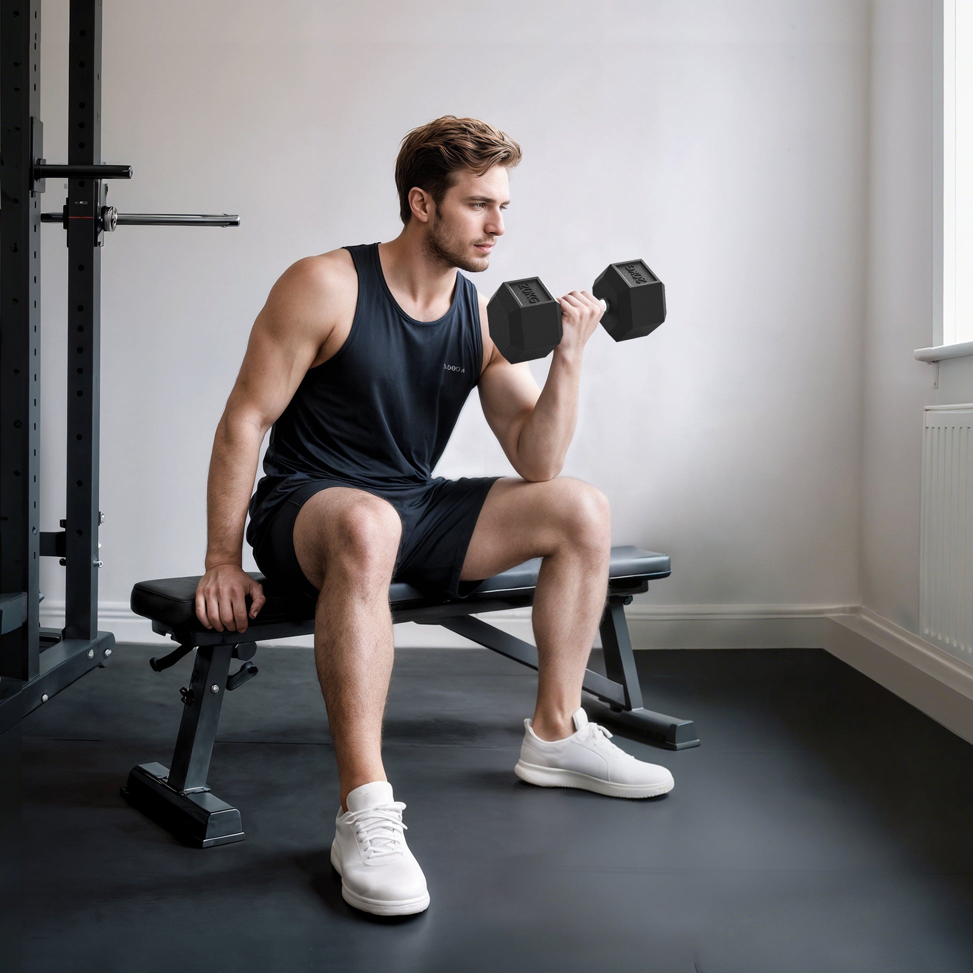 Single Rubber Hex Dumbbell Encased Ergo Weights Home Exercise Gym Fitness