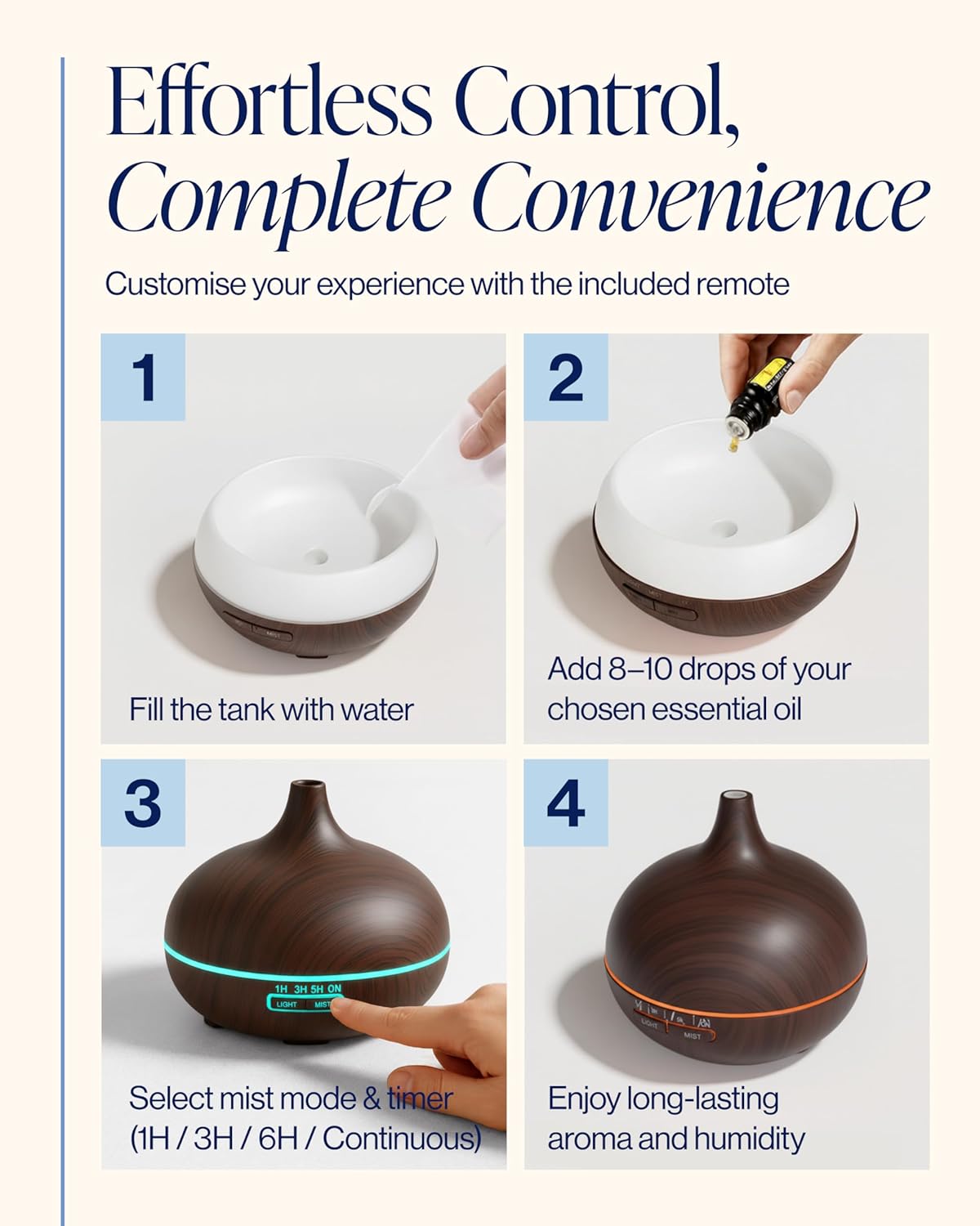 500ML Essential Oil Diffuser + 8 Premium Oils – Ultrasonic Cool Mist Aroma & Relaxation