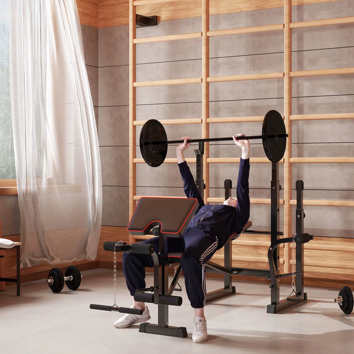 Adjustable Weight Bench with Bench Press Rack & Preacher Curl – Full Body Home Gym Station